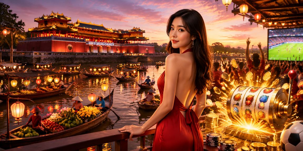 Khung cảnh bãi biển và trò chơi slot tại Huế